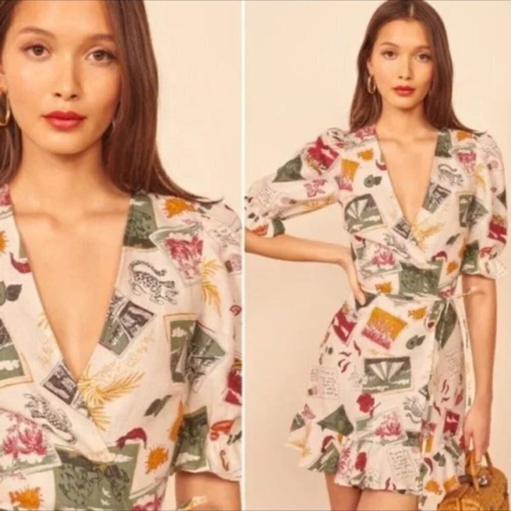 Reformation Carmelo Linen Wrap Mini Dress Size S NWT